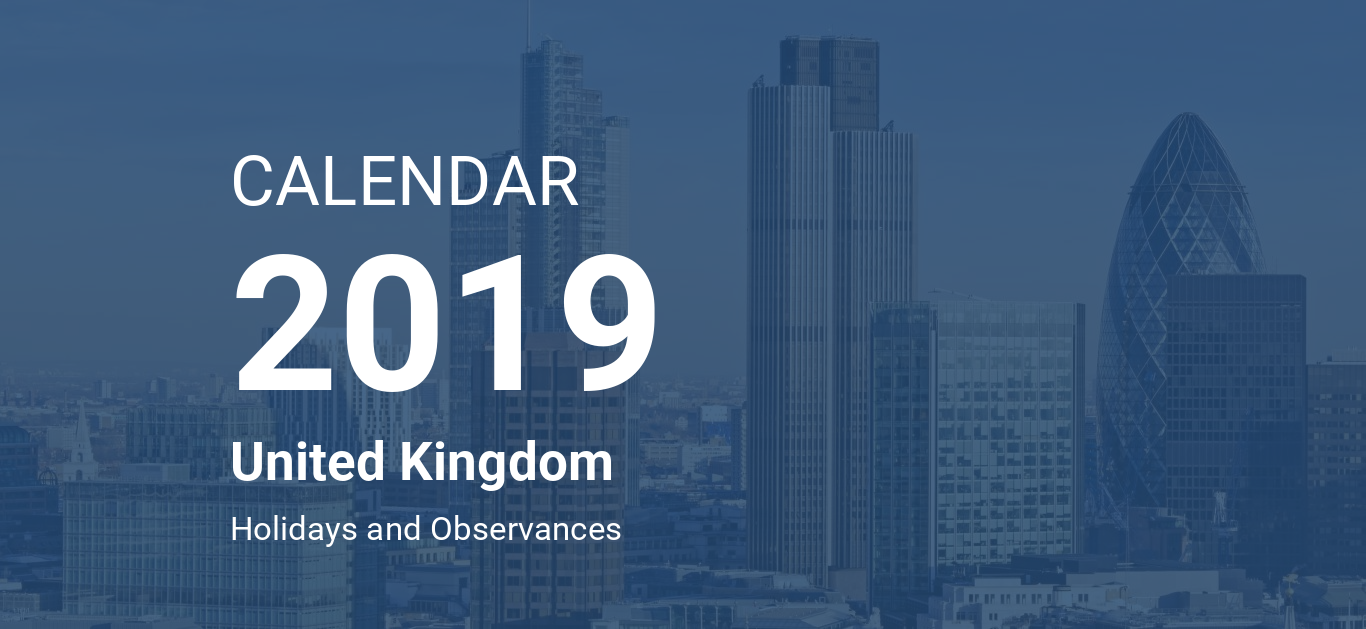 Year 2019 Calendar – United Kingdom
