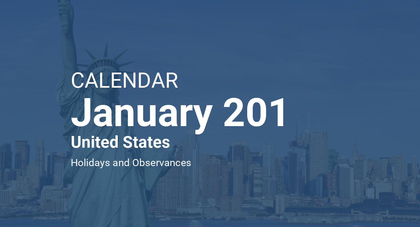 January 201 Calendar United States