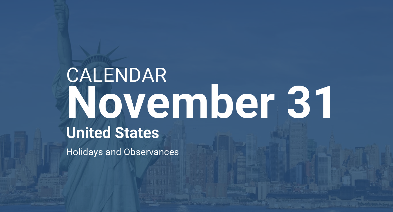 November 31 Calendar United States