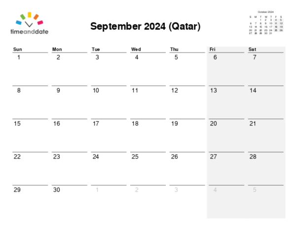 Calendar for 2024 in Qatar