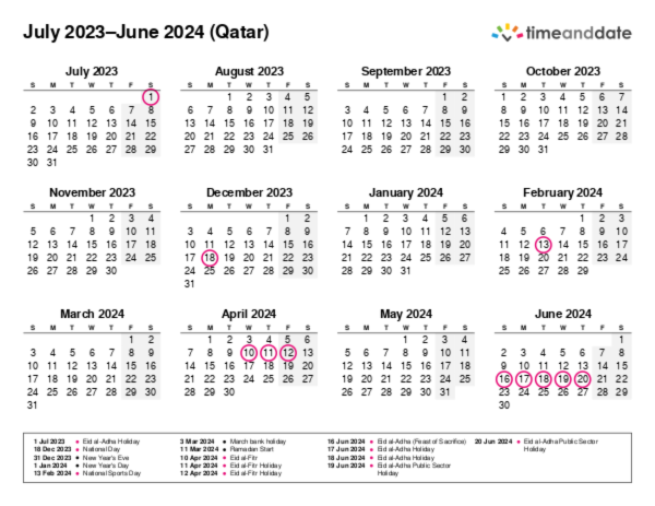 Printable Calendar 2023 for Qatar (PDF)