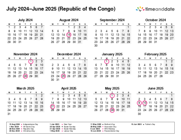 Calendar for 2024 in Republic of the Congo