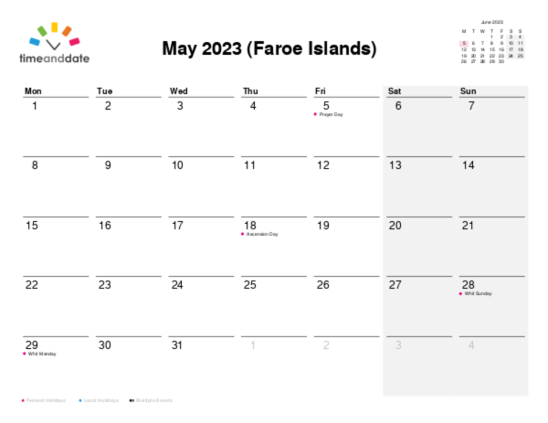 Calendar for 2023 in Faroe Islands