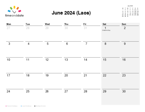 Calendar for 2024 in Laos