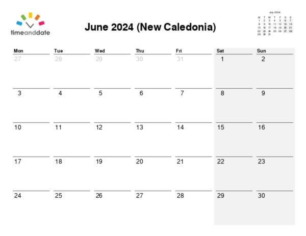Calendar for 2024 in New Caledonia