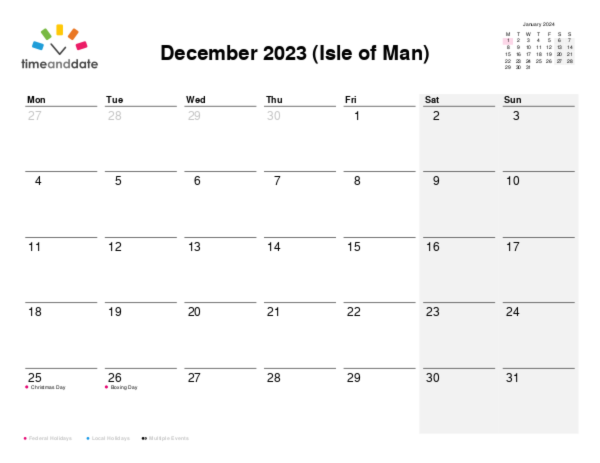 Calendar for 2023 in Isle of Man