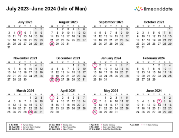 Calendar for 2023 in Isle of Man