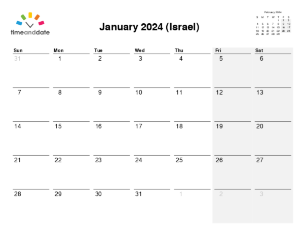 Calendar for 2024 in Israel