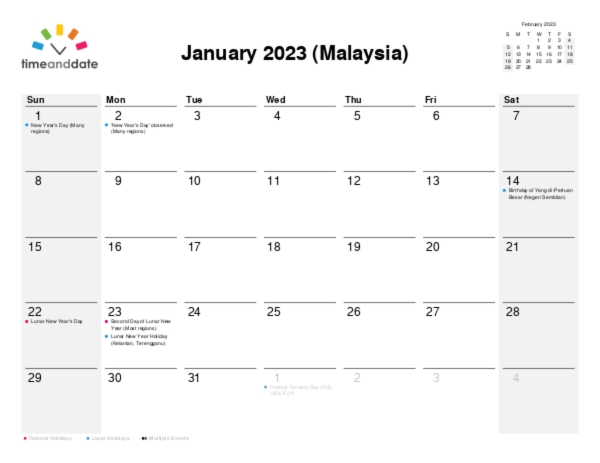 Calendar for 2023 in Malaysia