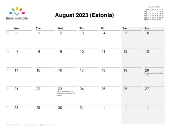 Calendar for 2023 in Estonia