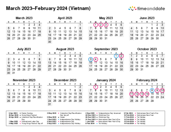 Printable Calendar 2023 for Vietnam (PDF)