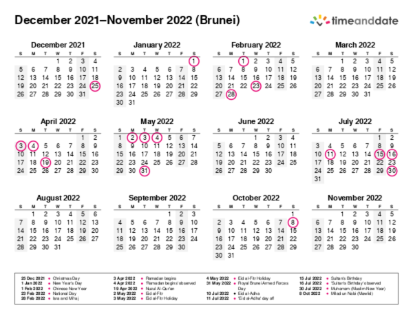 Printable Calendar 2021 for Brunei (PDF)