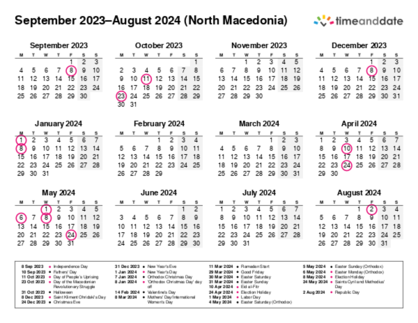 Calendar for 2023 in North Macedonia