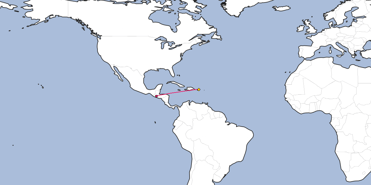 Map – Shortest path between Guatemala City and San Juan