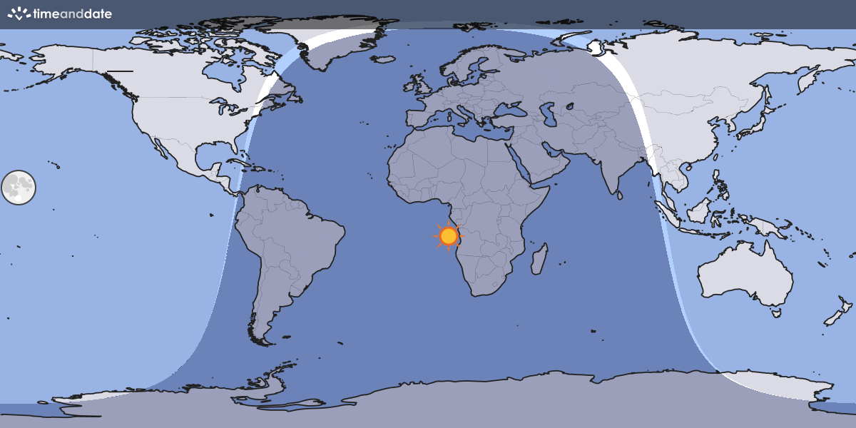 Map showing which part of the Earth the Moon is currently above the horizon at.