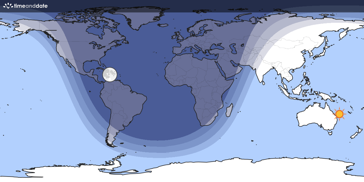 Map showing day and night parts of the world